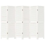 vidaXL Paravan cameră 6 panouri, alb, lemn masiv paulownia