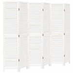 vidaXL Paravan cameră 6 panouri, alb, lemn masiv paulownia