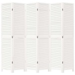 vidaXL Paravan cameră 6 panouri, alb, lemn masiv paulownia