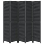 vidaXL Paravan de cameră cu 5 panouri, negru, lemn masiv paulownia
