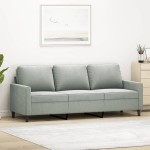 vidaXL Canapea cu 3 locuri, gri deschis, material 180CM catifea vidaXL Canapea cu 3 locuri, gri deschis, material 180CM catifea