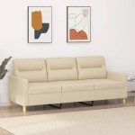 vidaXL Canapea cu 3 locuri, crem, 180 cm, material textil vidaXL Canapea cu 3 locuri, crem, 180 cm, material textil