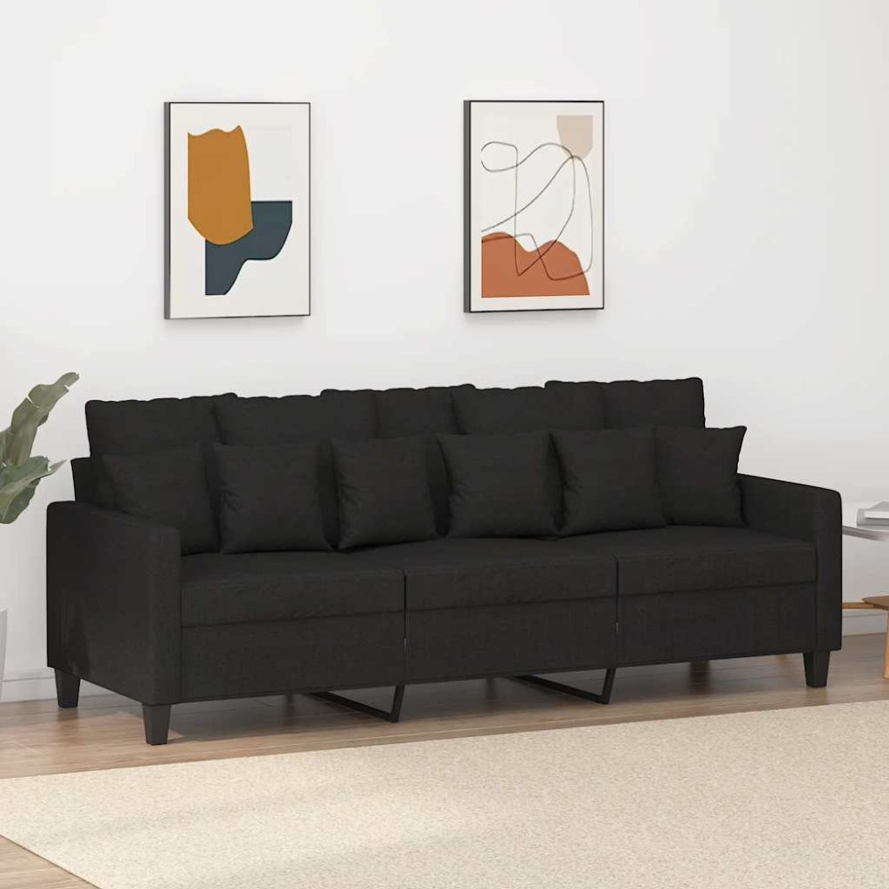 vidaXL Canapea cu 3 locuri, negru, 180 cm, material textil