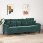 vidaXL Canapea cu 3 locuri, verde închis, 180 cm, catifea