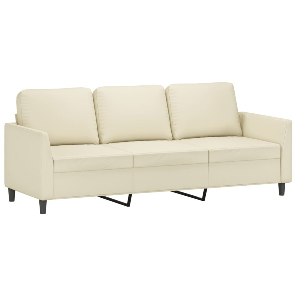 vidaXL Canapea cu 3 locuri, crem, 180 cm, piele ecologică