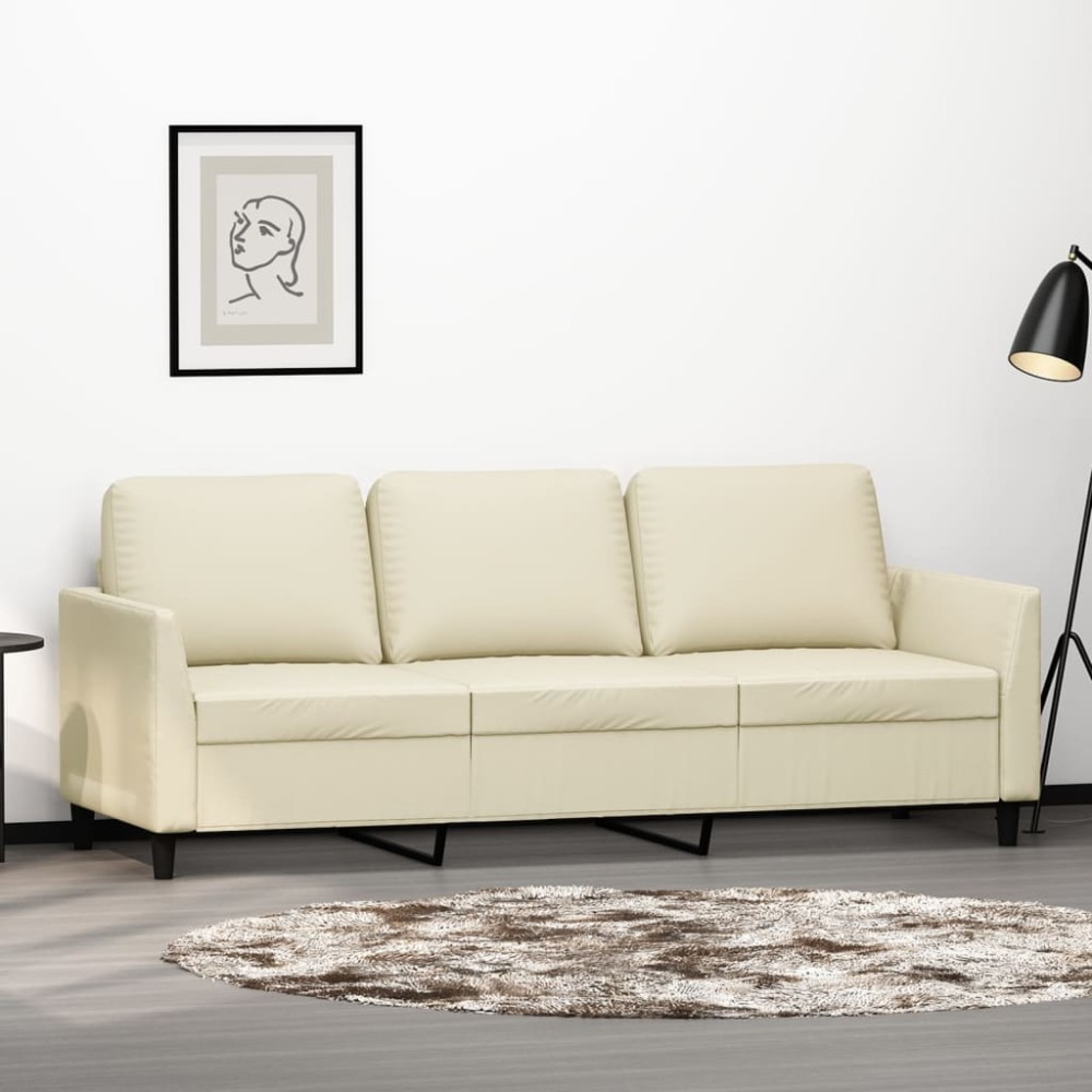 vidaXL Canapea cu 3 locuri, crem, 180 cm, piele ecologică