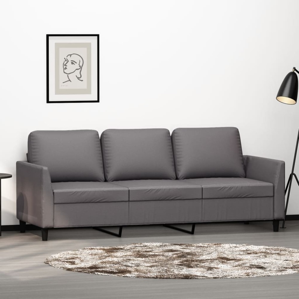 vidaXL Canapea cu 3 locuri, gri, 180 cm, piele ecologică