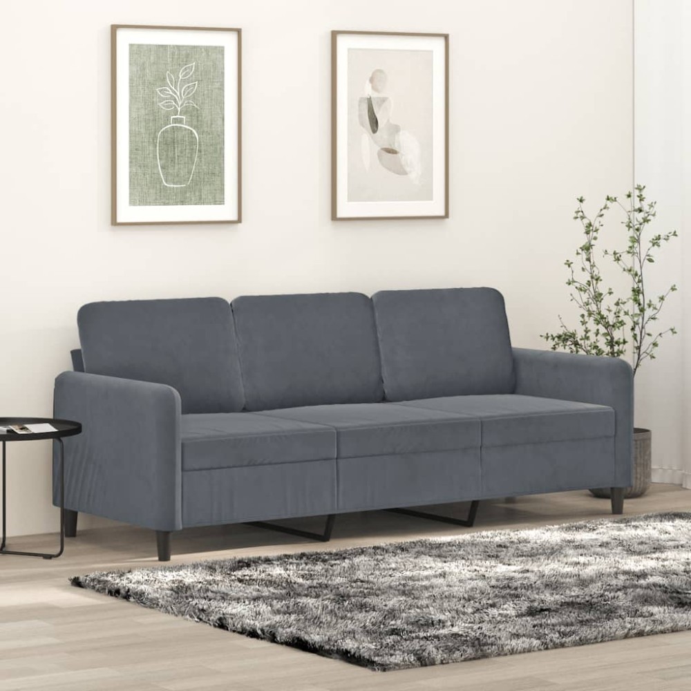 vidaXL Canapea cu 3 locuri, gri închis, 180 cm, material catifea