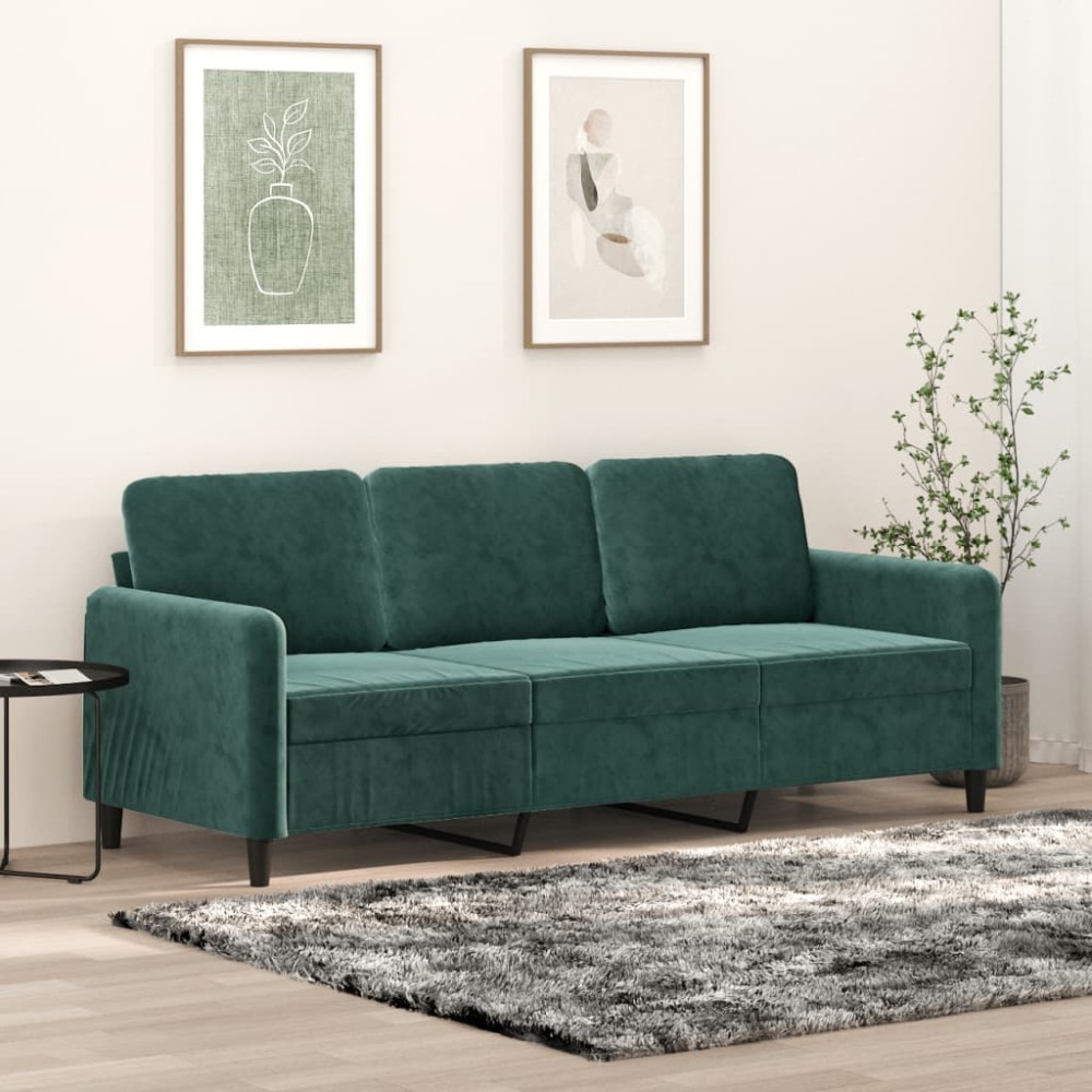 vidaXL Canapea cu 3 locuri, verde închis, 180 cm, catifea