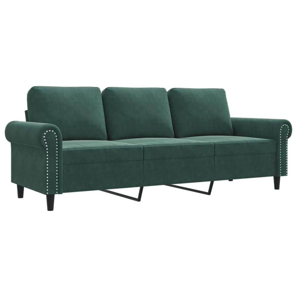 vidaXL Canapea cu 3 locuri, verde închis, 180 cm, catifea