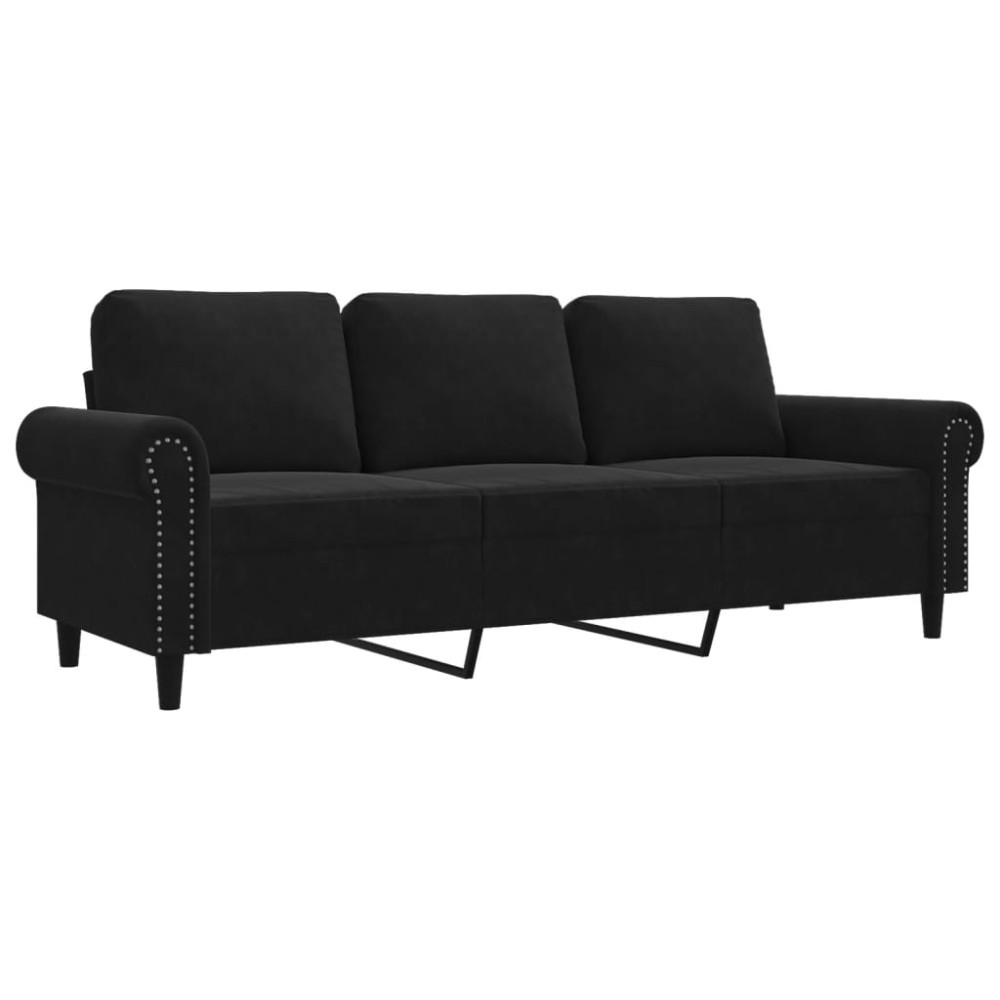 vidaXL Canapea cu 3 locuri, Negru, 180 cm, catifea