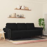 vidaXL Canapea cu 3 locuri, Negru, 180 cm, catifea