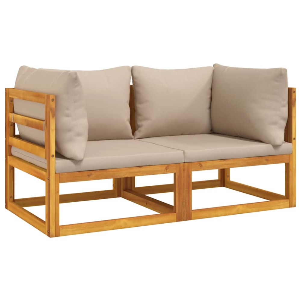 vidaXL Canapele colț modulare, 2 buc, perne taupe, lemn masiv acacia