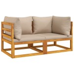 vidaXL Canapele colț modulare, 2 buc, perne taupe, lemn masiv acacia vidaXL Canapele colț modulare, 2 buc, perne taupe, lemn masiv acacia