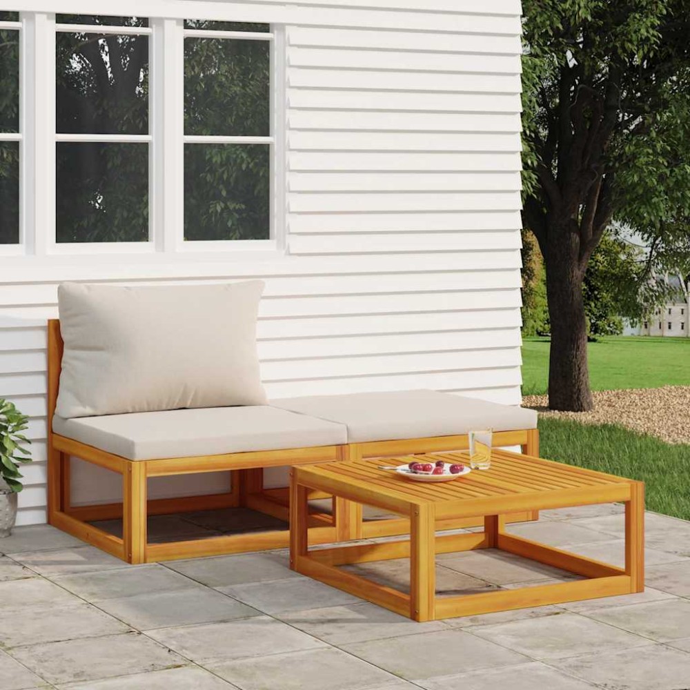 vidaXL Set mobilier de grădină cu perne, 3 piese, lemn masiv acacia