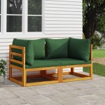 vidaXL Canapele colț modulare, 2 buc, perne verzi, lemn masiv acacia vidaXL Canapele colț modulare, 2 buc, perne verzi, lemn masiv acacia