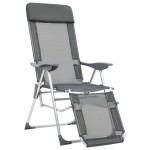 vidaXL Scaune camping pliante cu suport picioare 2 buc. gri textilenă vidaXL Scaune camping pliante cu suport picioare 2 buc. gri textilenă