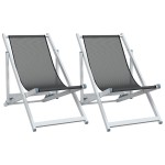 vidaXL Scaune pliante de plajă, 2 buc., gri, aluminiu și textilenă vidaXL Scaune pliante de plajă, 2 buc., gri, aluminiu și textilenă