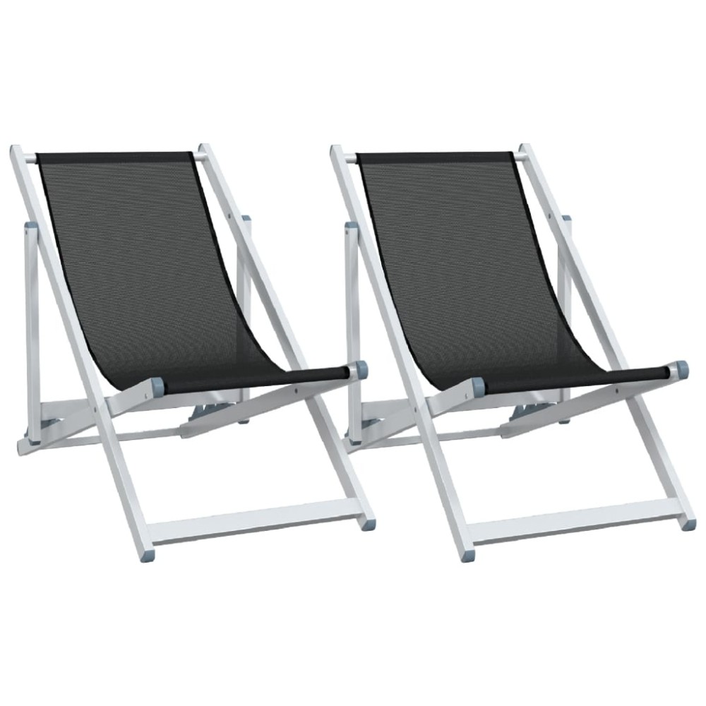 vidaXL Scaune pliante de plajă, 2 buc., negru, aluminiu și textilenă