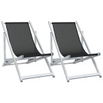 vidaXL Scaune pliante de plajă, 2 buc., negru, aluminiu și textilenă vidaXL Scaune pliante de plajă, 2 buc., negru, aluminiu și textilenă