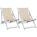 vidaXL Scaune pliante de plajă, 2 buc., crem, aluminiu și textilenă vidaXL Scaune pliante de plajă, 2 buc., crem, aluminiu și textilenă
