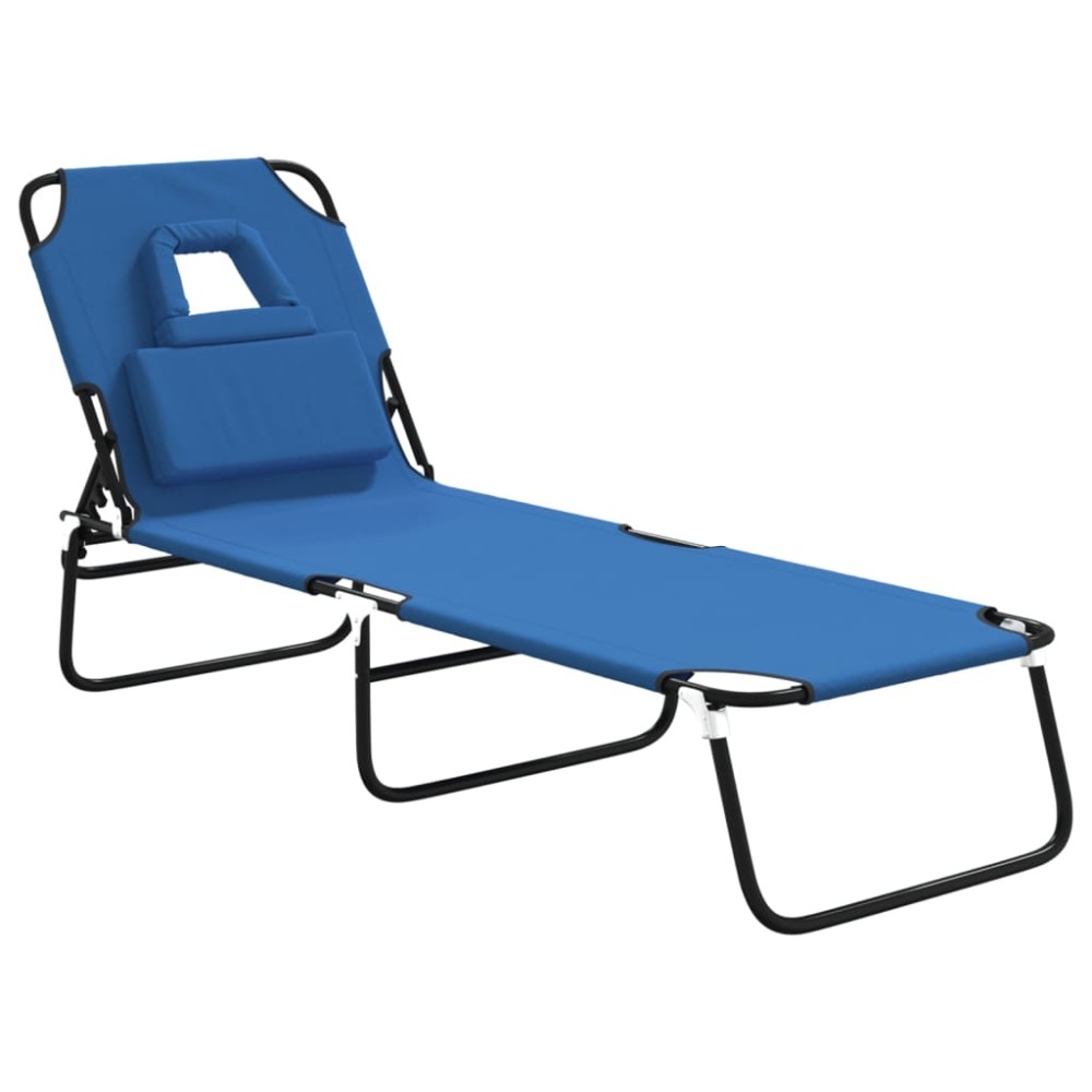vidaXL Șezlong pliant albastru textil Oxford&oțel vopsit electrostatic