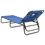 vidaXL Șezlong pliant albastru textil Oxford&oțel vopsit electrostatic vidaXL Șezlong pliant albastru textil Oxford&oțel vopsit electrostatic