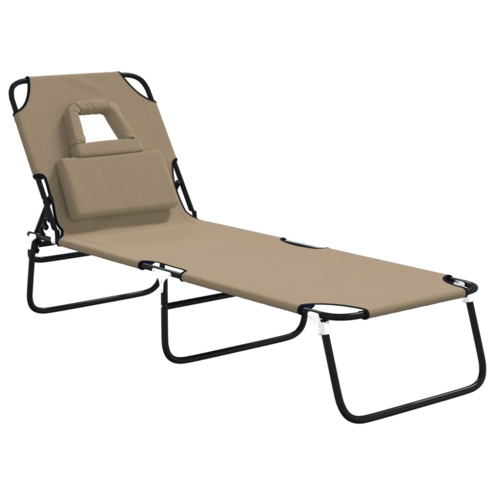 vidaXL Șezlong pliant taupe textil Oxford&oțel vopsit electrostatic