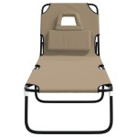 vidaXL Șezlong pliant taupe textil Oxford&oțel vopsit electrostatic vidaXL Șezlong pliant taupe textil Oxford&oțel vopsit electrostatic
