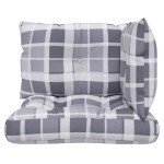 vidaXL Perne de paleți, 3 buc., gri carouri, material textil