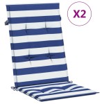 vidaXL Perne de scaun spătar înalt, 2 buc. dungi albastre&albe, textil