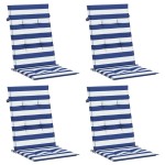 vidaXL Perne de scaun spătar înalt, 4 buc. dungi albastre&albe, textil