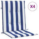 vidaXL Perne de scaun spătar jos, 4 buc. dungi albastre&albe, textil