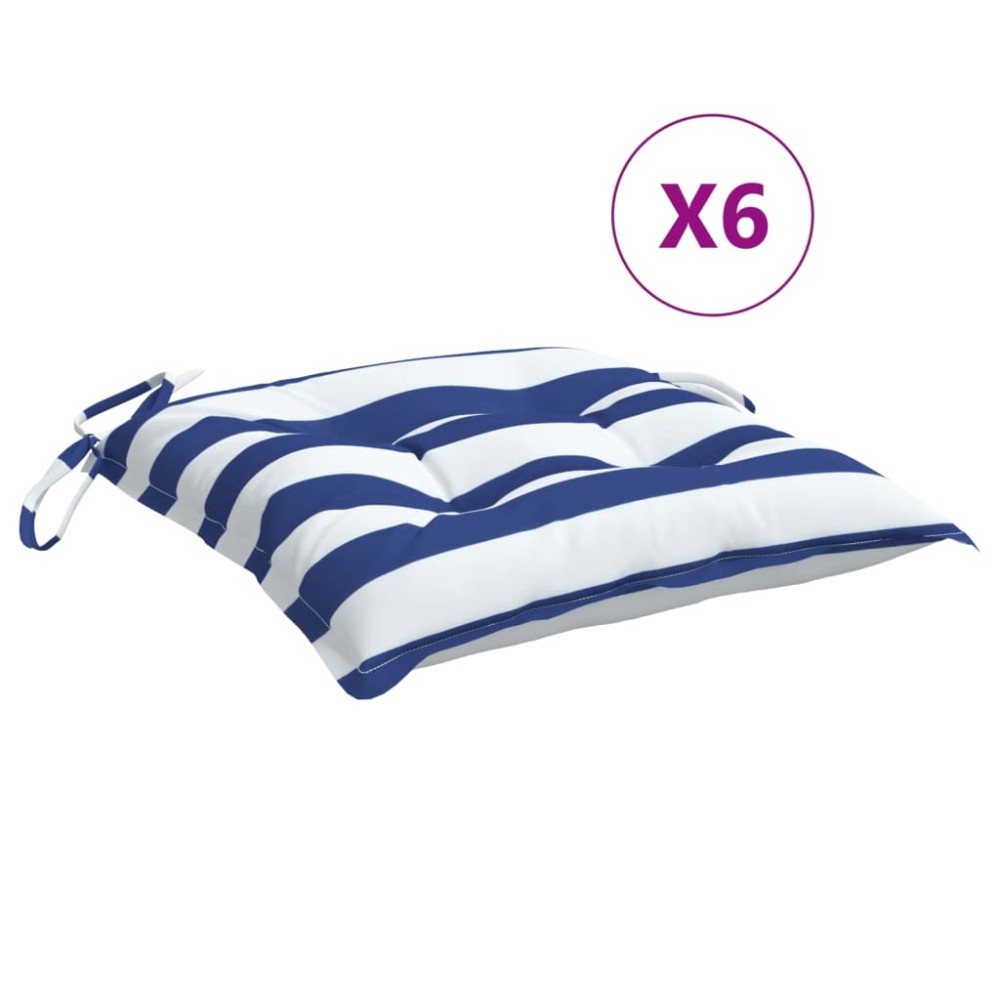 vidaXL Perne de scaun, 6 buc., albastru&alb, 40x40x7 cm, textil, dungi