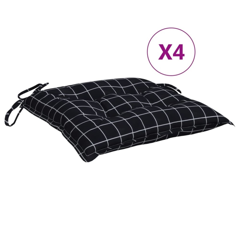 vidaXL Perne scaun, 4 buc., negru, 40x40x7 cm, textil, model pătrățele
