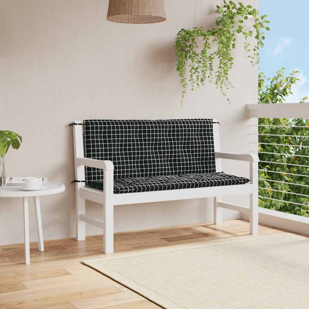 vidaXL Perne bancă de grădină 2 buc. negru carouri 120x50x7 cm textil