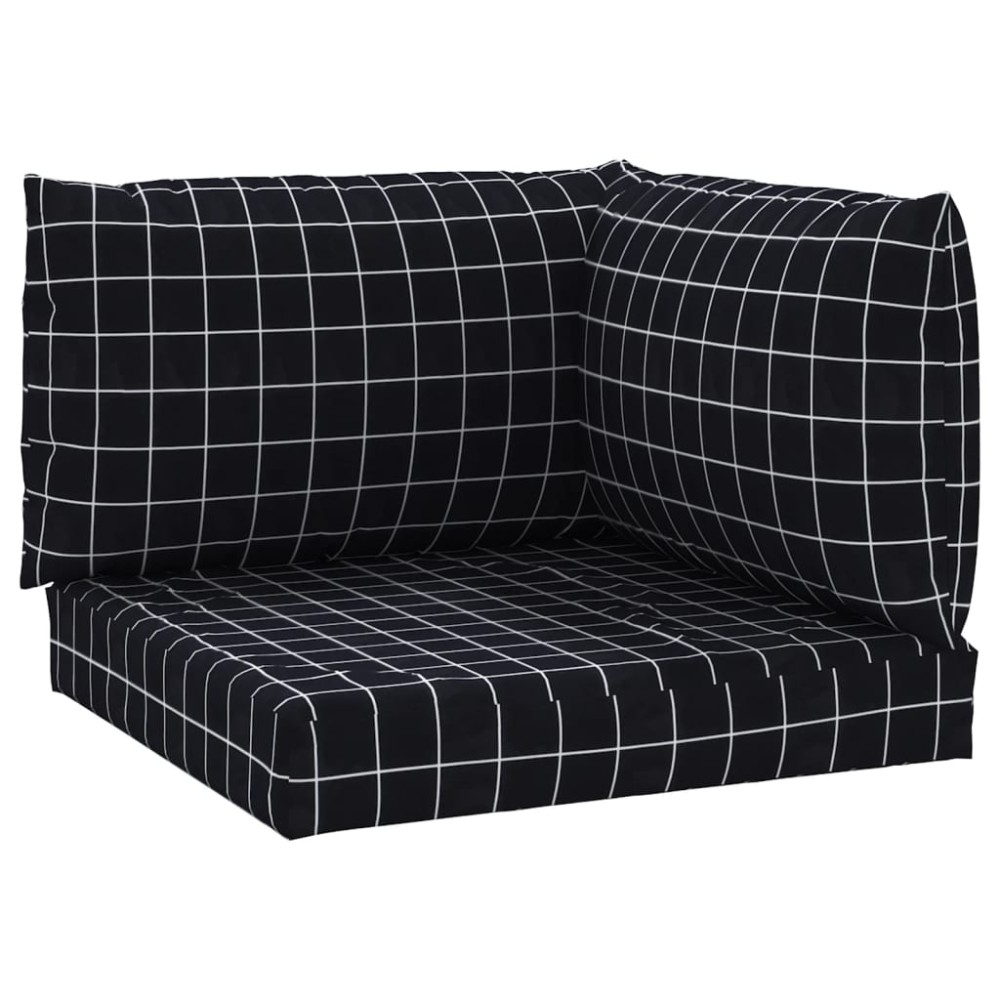vidaXL Perne pentru paleți, 3 buc, negru, model carouri, textil oxford