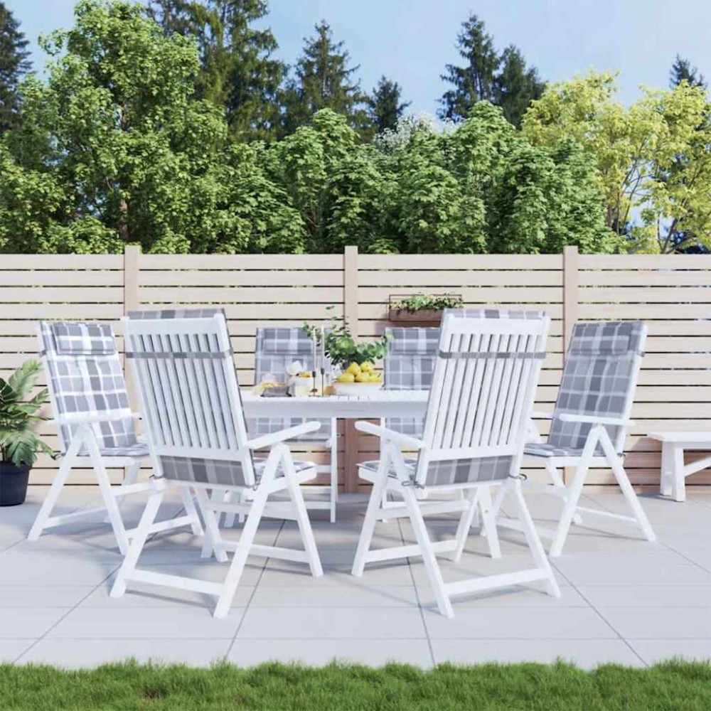 vidaXL Perne scaun spătar înalt 6 buc, gri, carouri, țesătură Oxford
