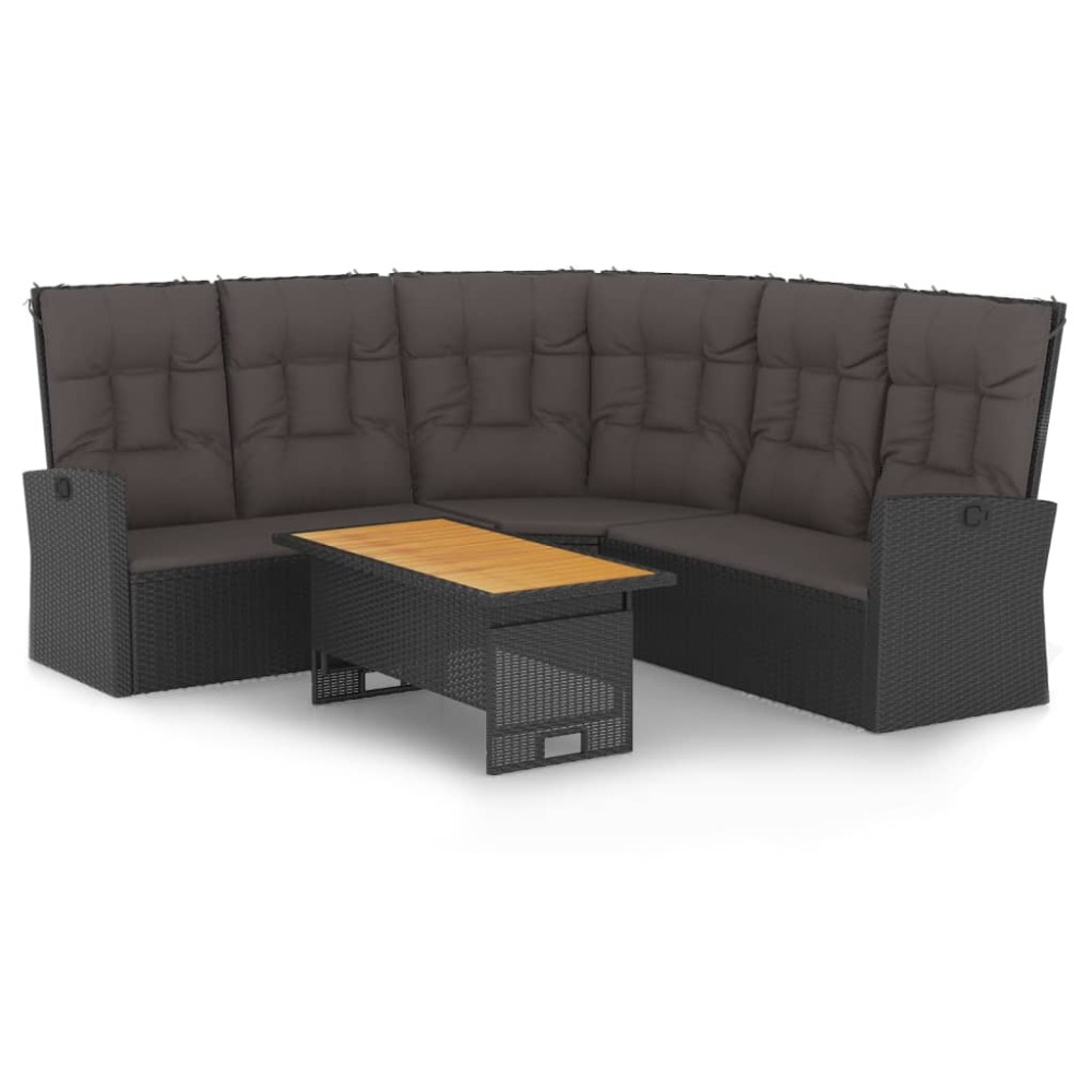 vidaXL Set șezlonguri de grădină, 2 piese, cu perne, negru, poliratan