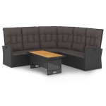vidaXL Set șezlonguri de grădină, 2 piese, cu perne, negru, poliratan