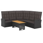 vidaXL Set șezlonguri de grădină, 2 piese, cu perne, negru, poliratan