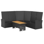 vidaXL Set șezlonguri de grădină, 2 piese, cu perne, negru, poliratan
