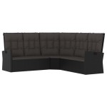 vidaXL Set șezlonguri de grădină, 2 piese, cu perne, negru, poliratan