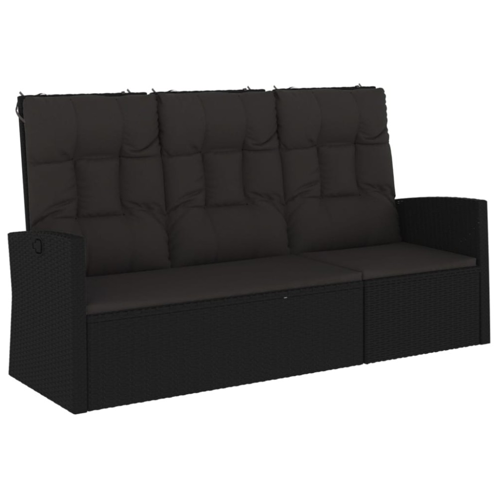 vidaXL Bancă rabatabilă de grădină cu perne, negru, 173 cm, poliratan