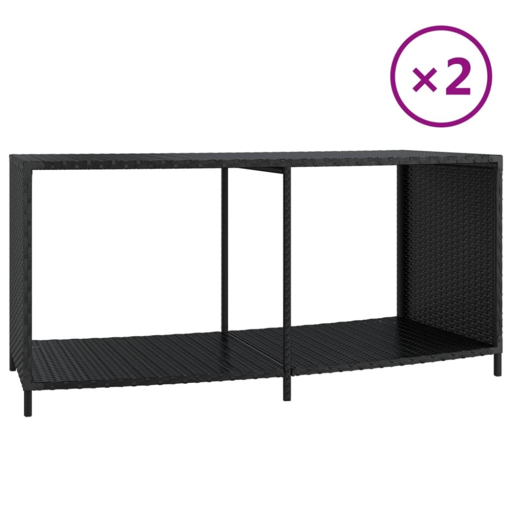 vidaXL Rafturi de depozitare, 2 buc., negru, poliratan