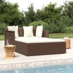 vidaXL Șezlong cu perne, maro, 182x118x63 cm, poliratan vidaXL Șezlong cu perne, maro, 182x118x63 cm, poliratan