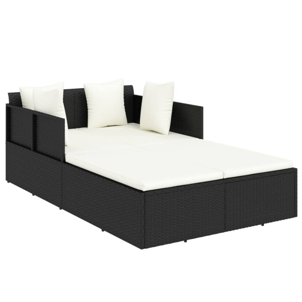 vidaXL Șezlong cu perne, negru, 182x118x63 cm, poliratan