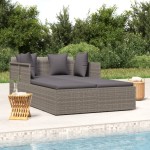 vidaXL Șezlong cu perne, gri, 182x118x63 cm, poliratan vidaXL Șezlong cu perne, gri, 182x118x63 cm, poliratan