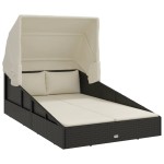 vidaXL Șezlong cu acoperiș pliabil, negru, 200x114x128 cm, poliratan vidaXL Șezlong cu acoperiș pliabil, negru, 200x114x128 cm, poliratan