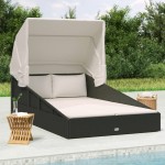 vidaXL Șezlong cu acoperiș pliabil, negru, 200x114x128 cm, poliratan vidaXL Șezlong cu acoperiș pliabil, negru, 200x114x128 cm, poliratan
